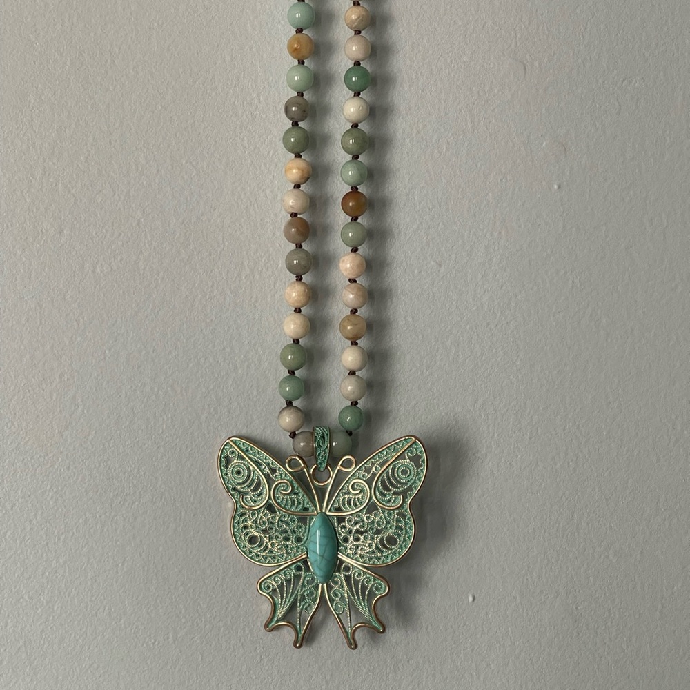 Butterfly Pendant Beaded Necklace